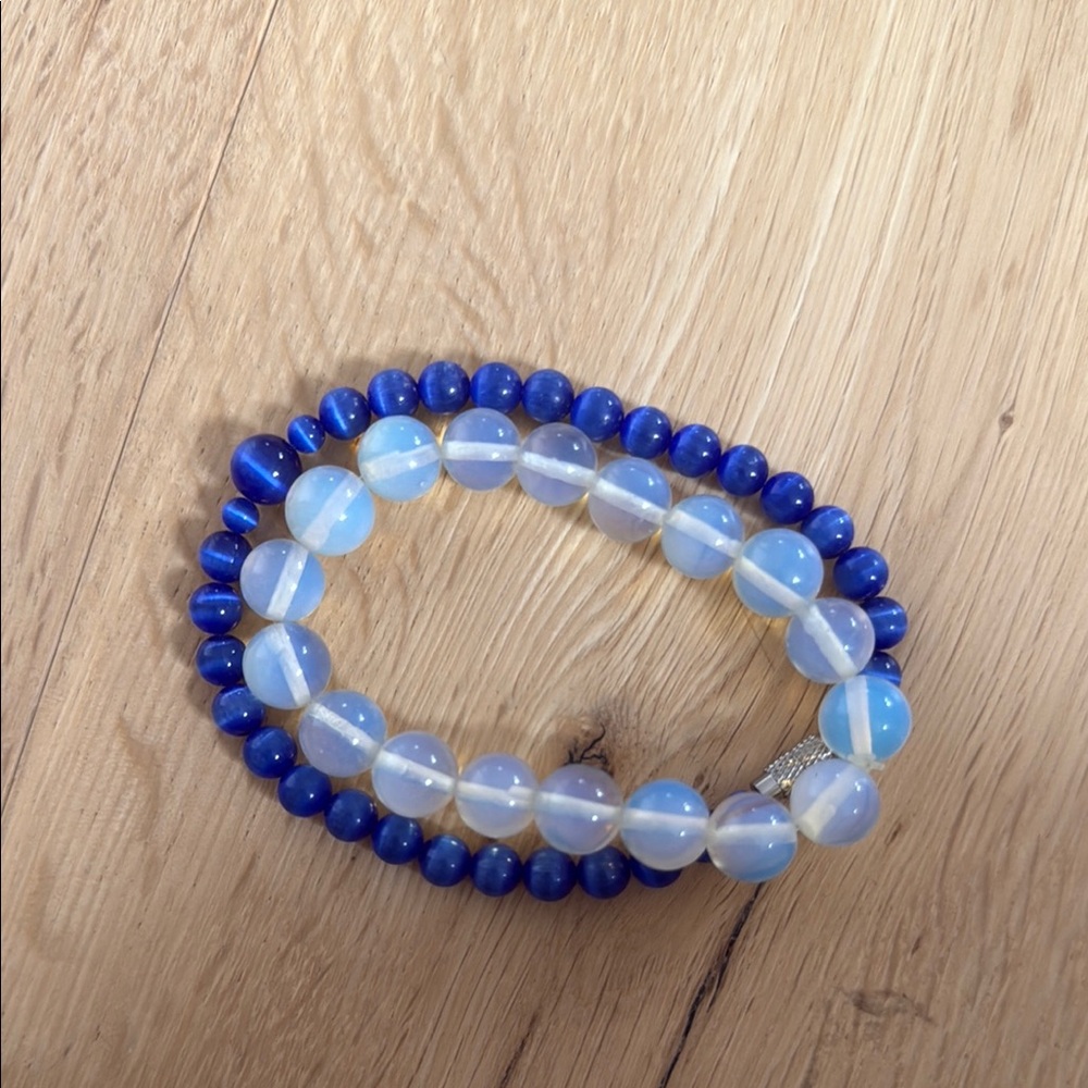 Blue and White Beaded Bracelet Set